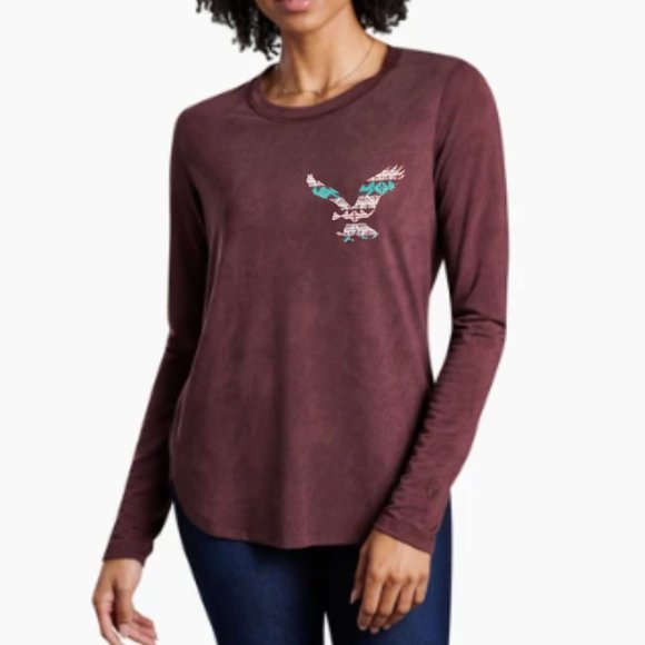 AEO Long Sleeve Favorite Tee Maroon Shirt Aztec Eagle X SMALL NEW! - Picture 1 of 16